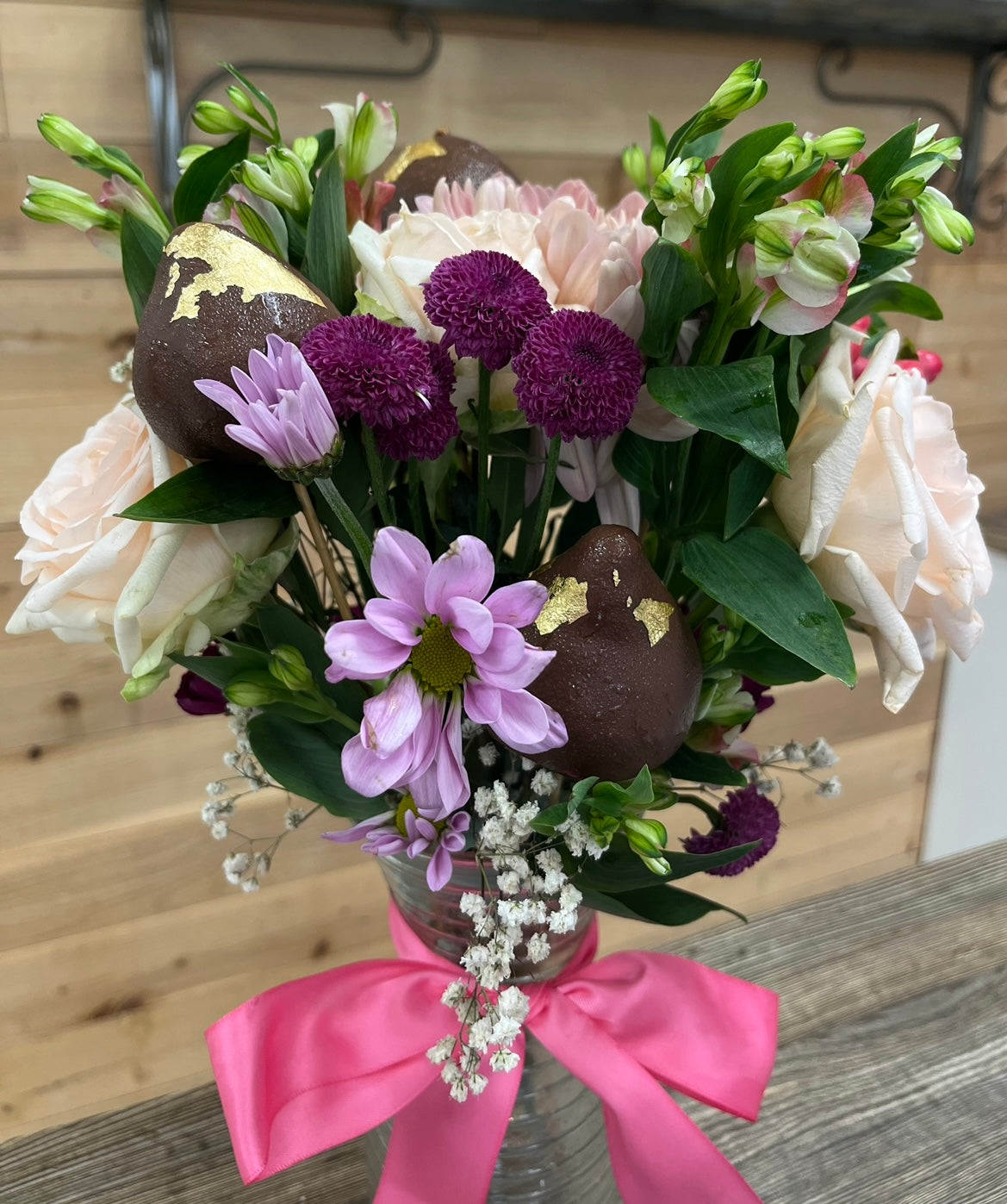 Chocolate Dipped Strawberry & Mixed Flower Bouquet